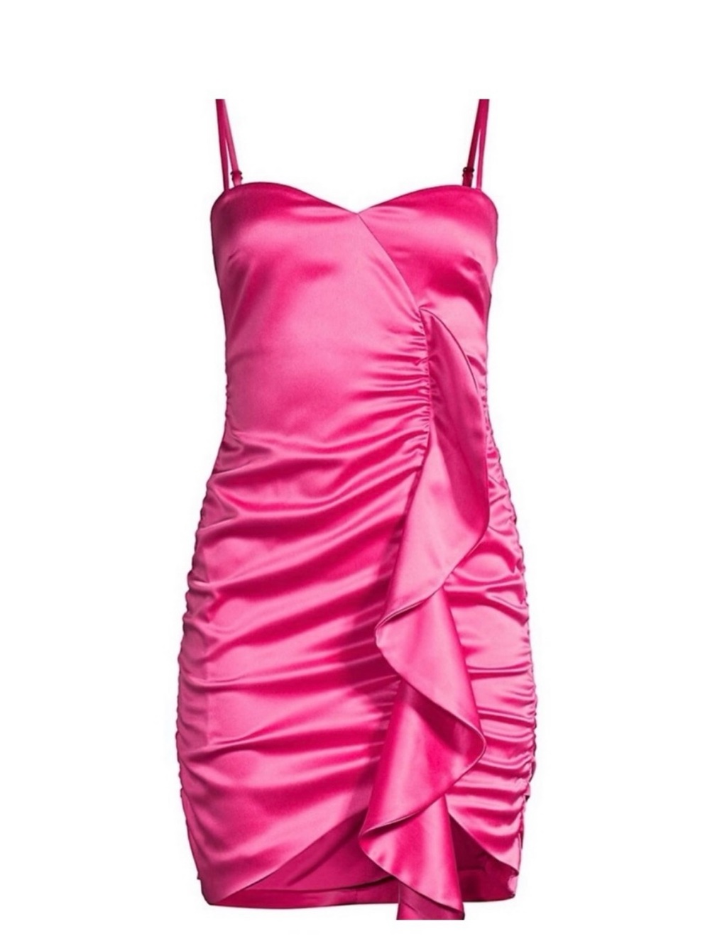 LIKELY Hot Pink Satin Ruched Mini Dress